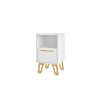Manhattan Comfort 125AMC159 Doris 1-Drawer Mid- Century Nightstand in White 